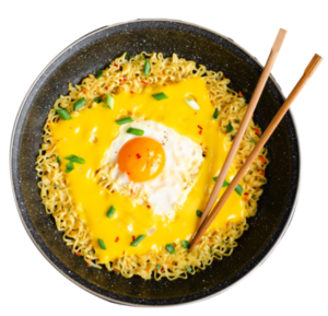 Spicy Ramen Topped with Egg & Cheese