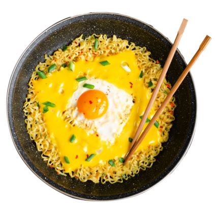 Spicy Ramen Topped with Egg & Cheese