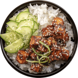 Spicy Gochujang Tofu with Jasmine Rice & Cucumber